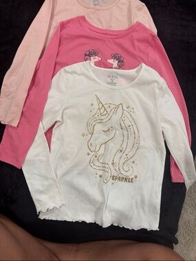 Kids 3-Pack Long Sleeve Tops - White, Pink & Light Pink